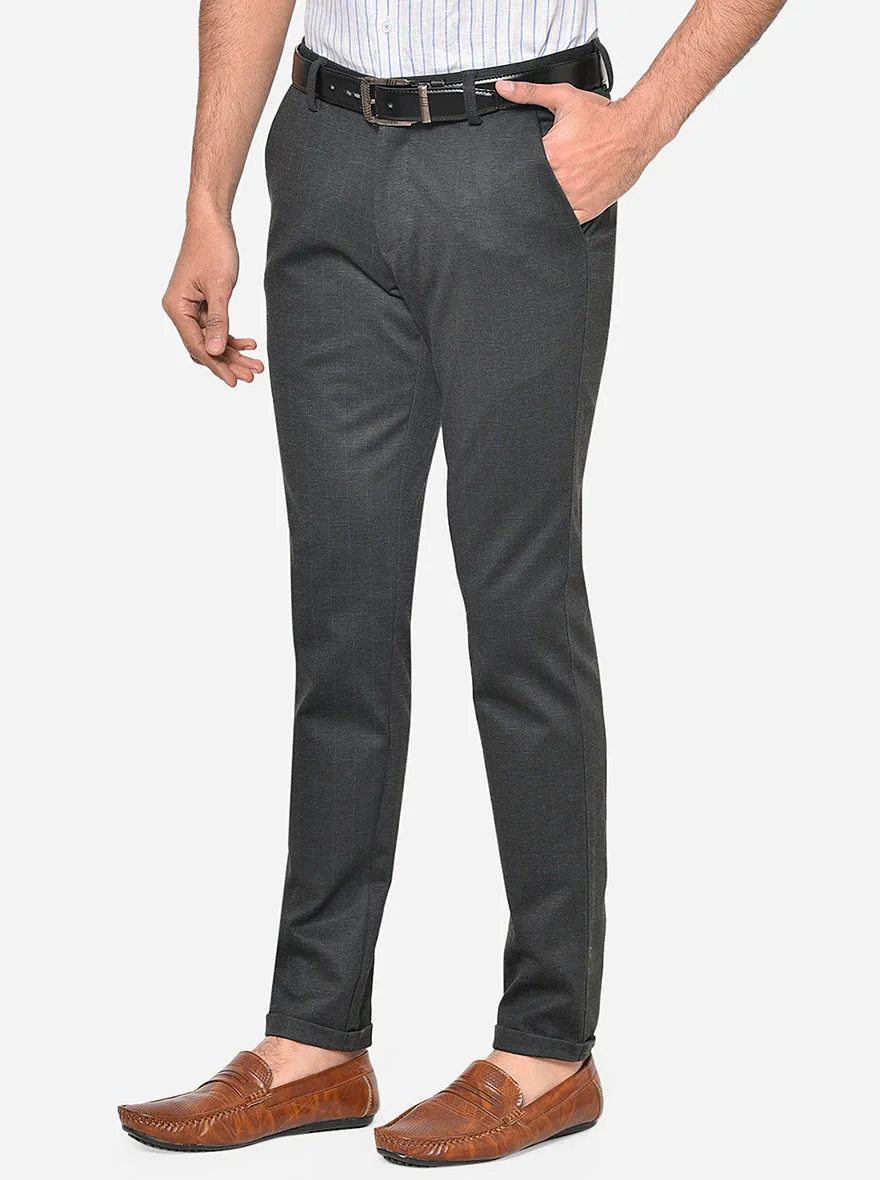 Dark Grey Checked Venice Fit Casual Trouser | JadeBlue