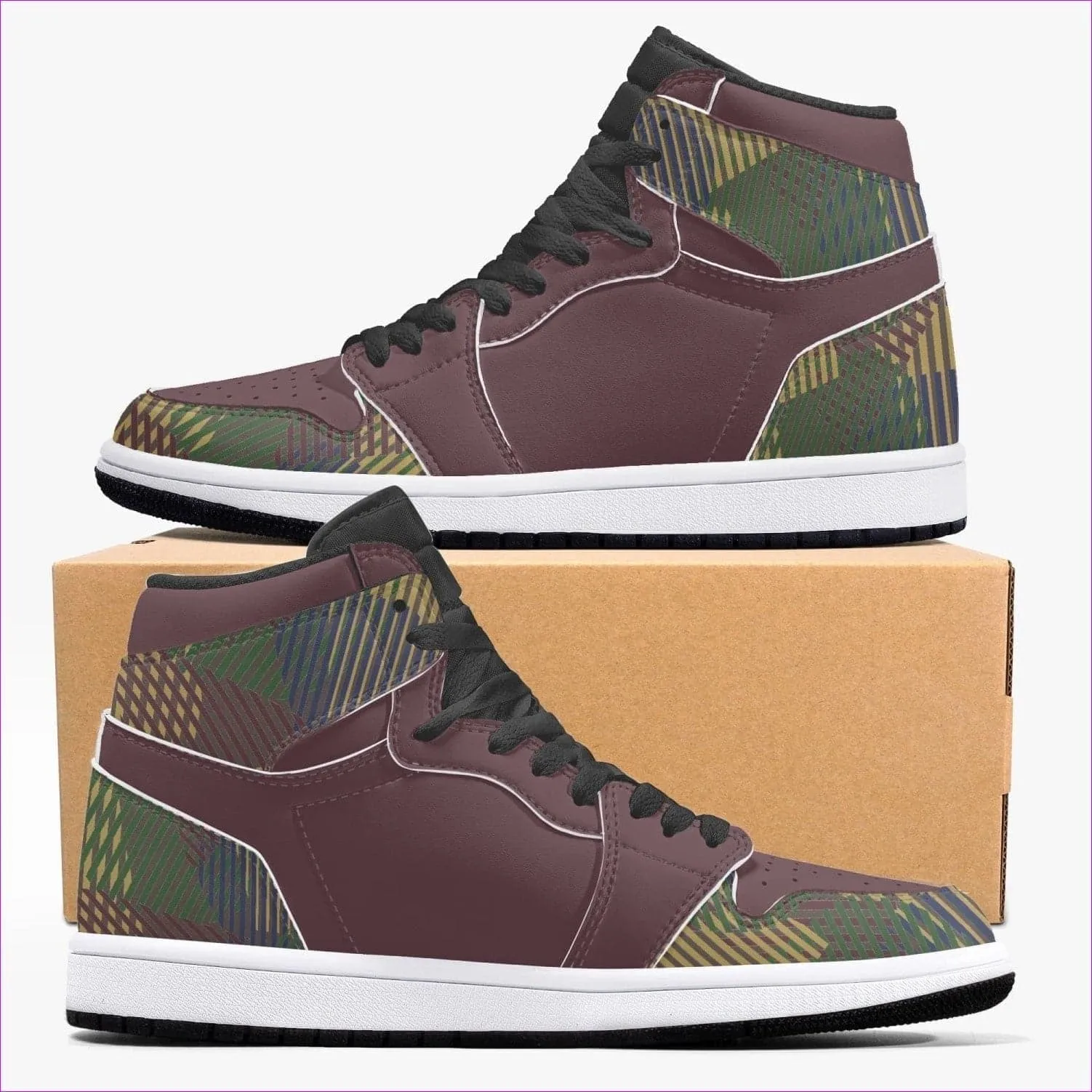 Dark Vivid Weaved High-Top Leather Sneakers