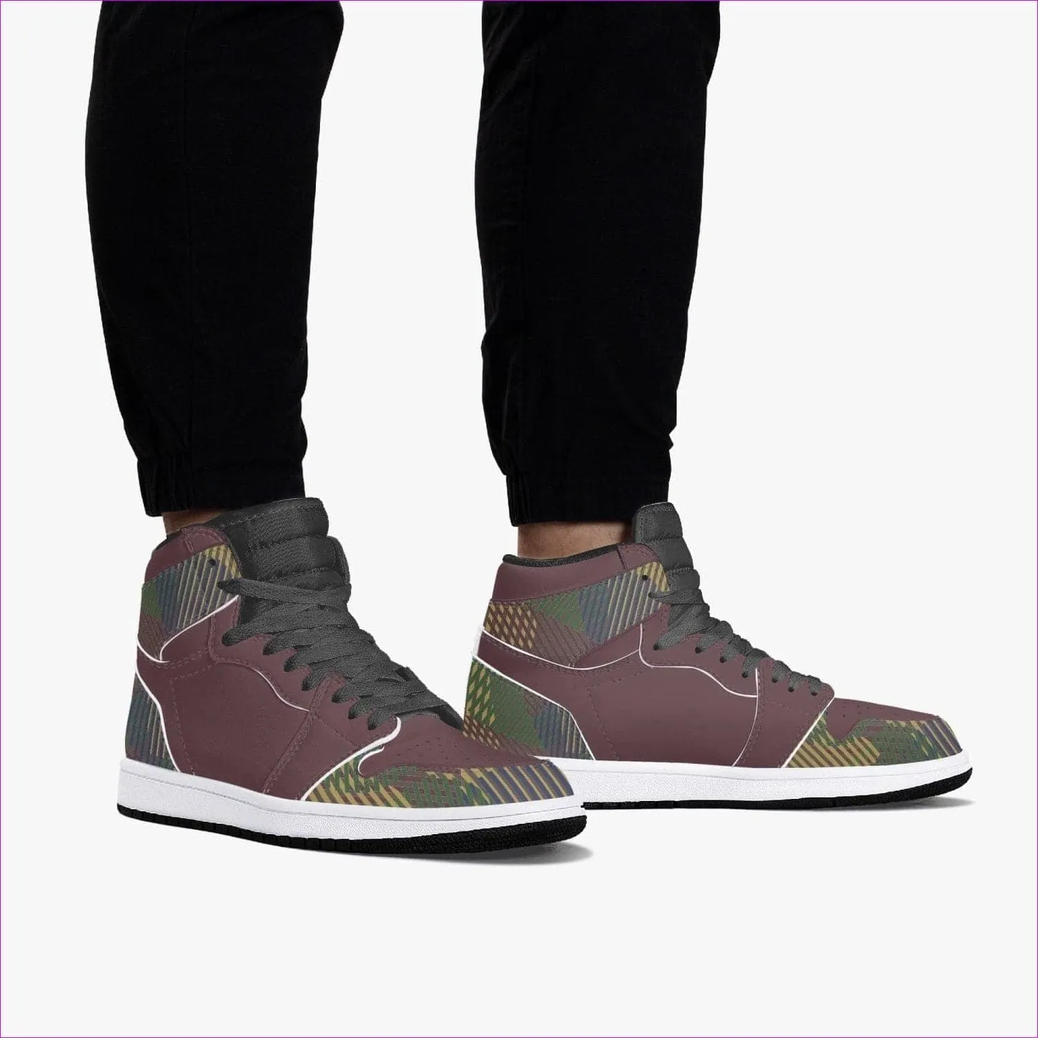 Dark Vivid Weaved High-Top Leather Sneakers