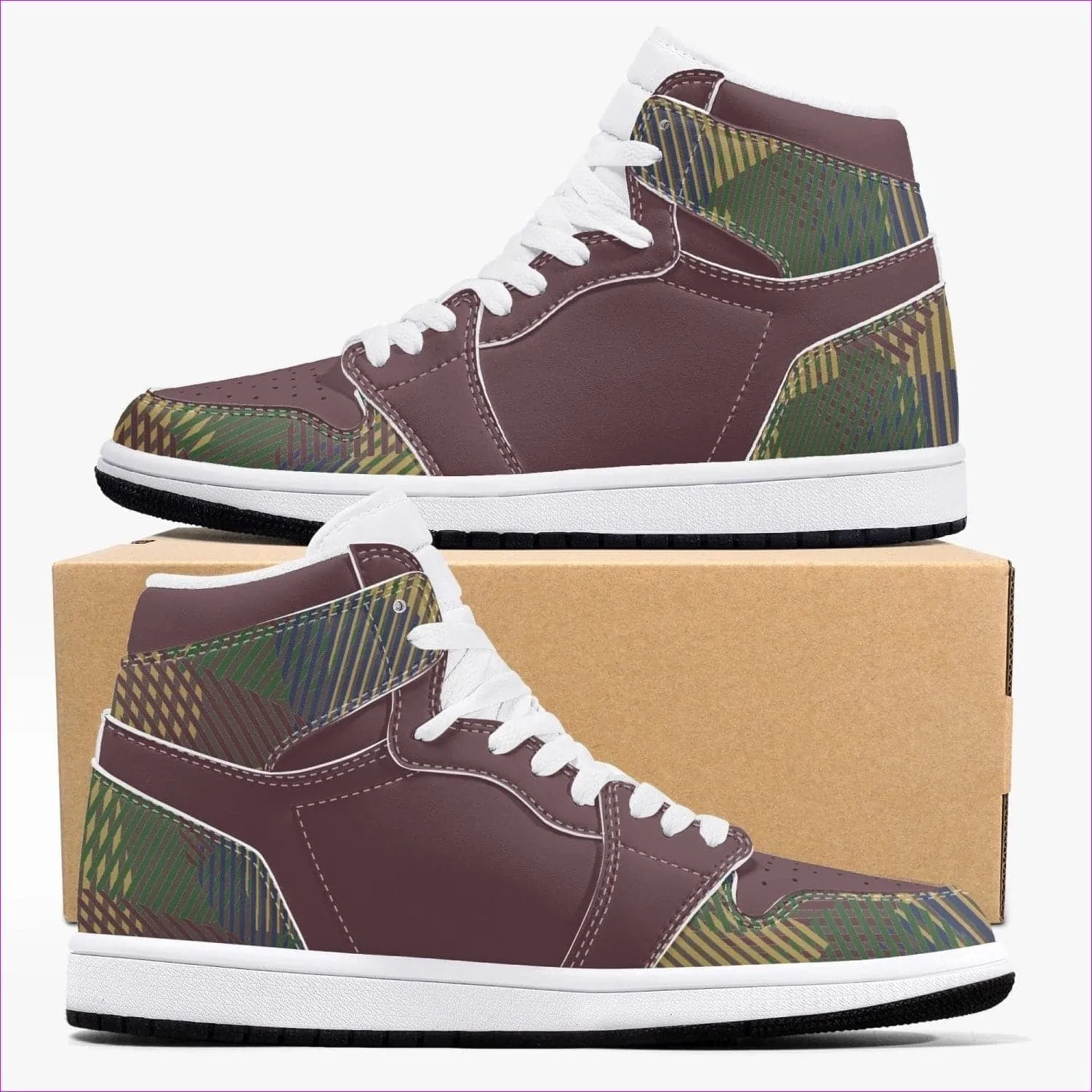 Dark Vivid Weaved High-Top Leather Sneakers