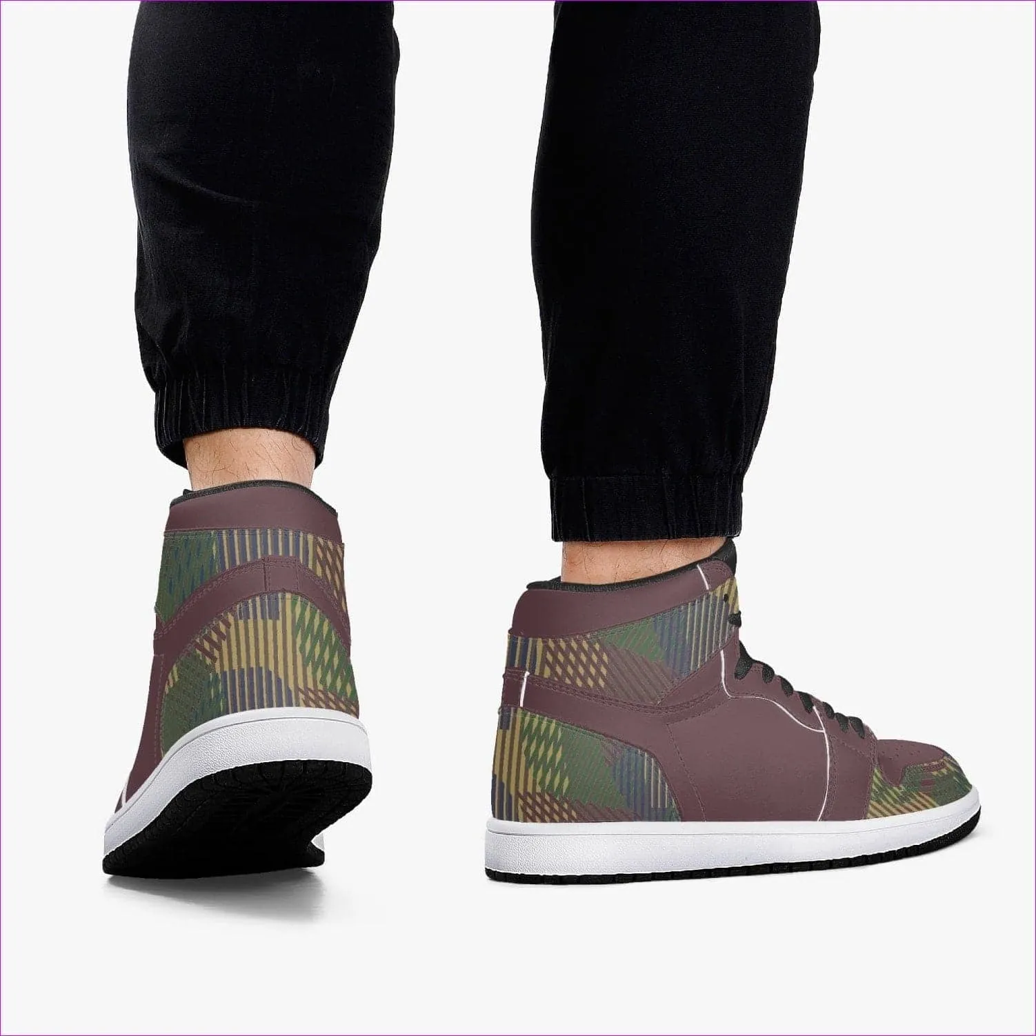 Dark Vivid Weaved High-Top Leather Sneakers