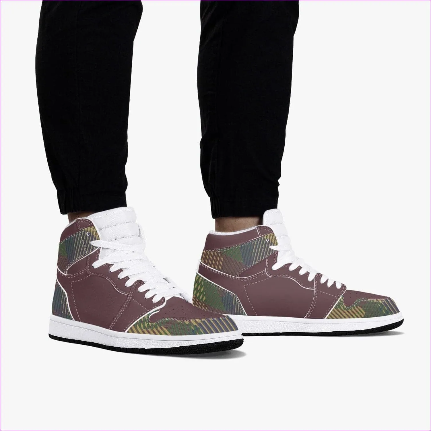 Dark Vivid Weaved High-Top Leather Sneakers