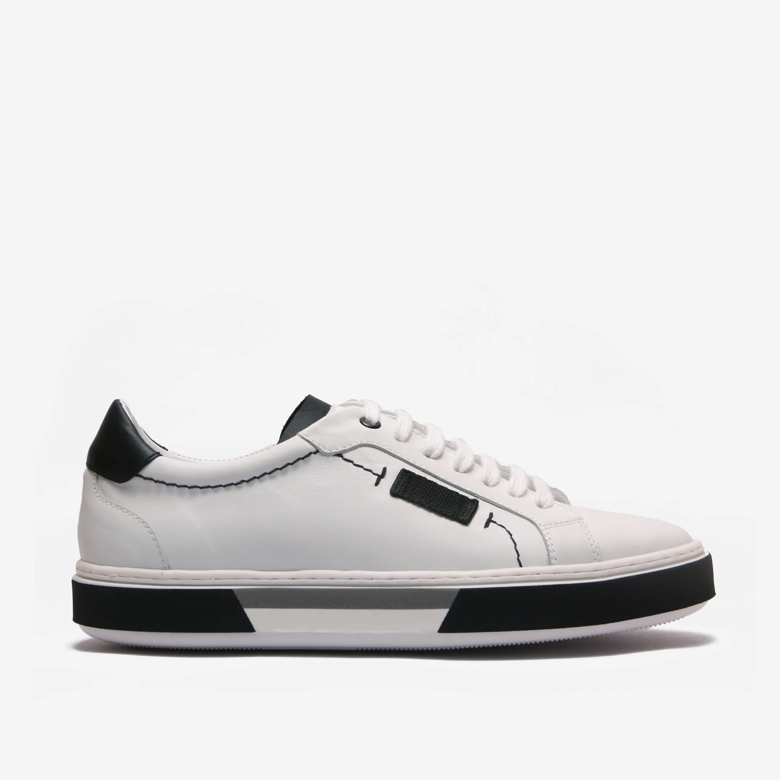 Ether-Men's White/Black Leather Trainers