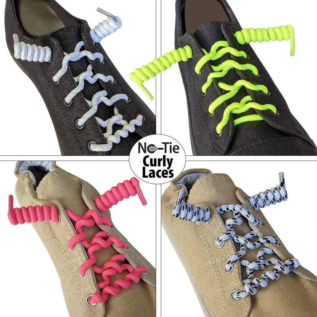 FootMatters Curly No Tye Shoe Laces - Elastic Spring Laces - No Tie Great for Elderly, Children, Fashion - One Size Fits All