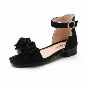 Girls summer high-heeled sandals 2022 new Korean version children's students flat black princess sandals 5 6 7 8 9 10 11 12 year