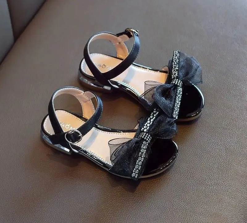 Girls summer high-heeled sandals 2022 new Korean version children's students flat black princess sandals 5 6 7 8 9 10 11 12 year