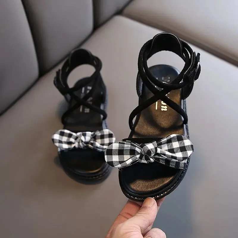 Girls summer high-heeled sandals 2022 new Korean version children's students flat black princess sandals 5 6 7 8 9 10 11 12 year