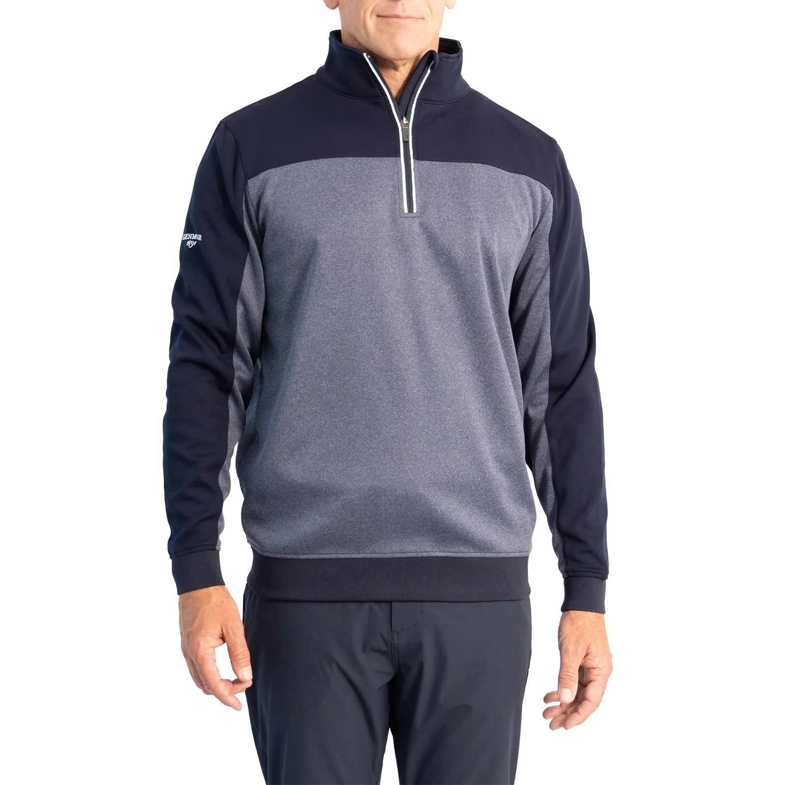 Glenmuir Douglas Quarter Zip Colour Block Performance Golf Midlayer - Navy Marl/ Navy