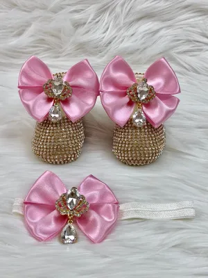 Gold & Pink Jeweled Ada Shoes & Headband