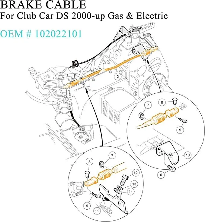 Golf Cart Brake Cable for Club Car DS 2000-up 42 Inch Driver and Passenger Side - 10L0L