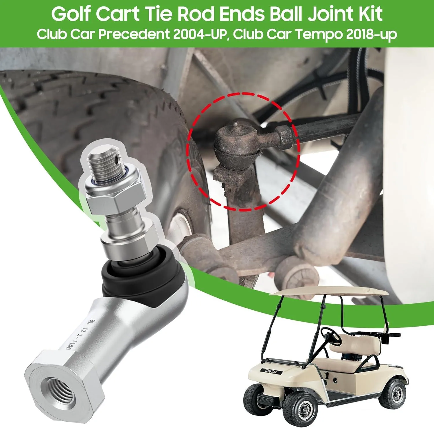 Golf Cart Tie Rod End Kit for Club Car Precedent 2004-Up - 10L0L