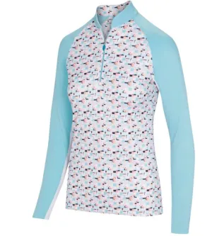 Greg Norman Women's Solar XP Prism Print 1/4 Zip Oasis Blue