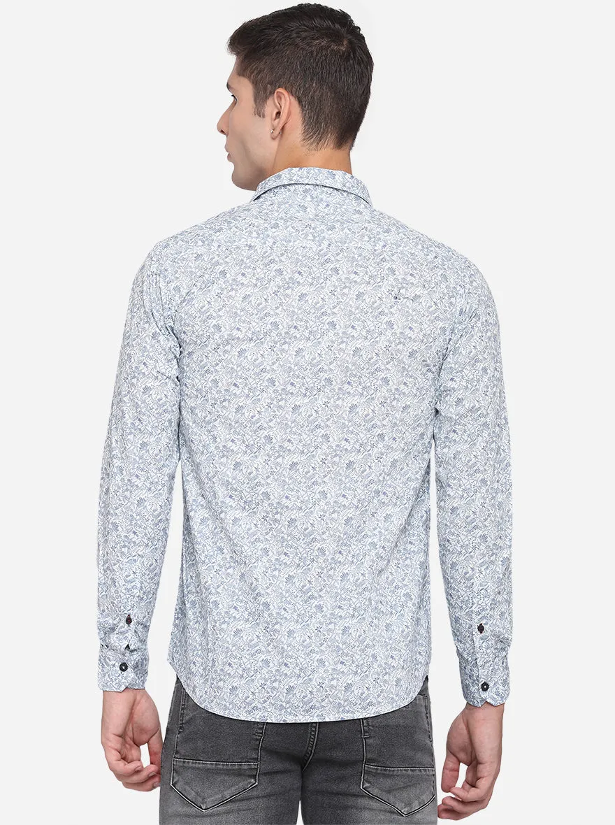 Grey & Blue Printed Slim Fit Semi Casual Shirt | JadeBlue