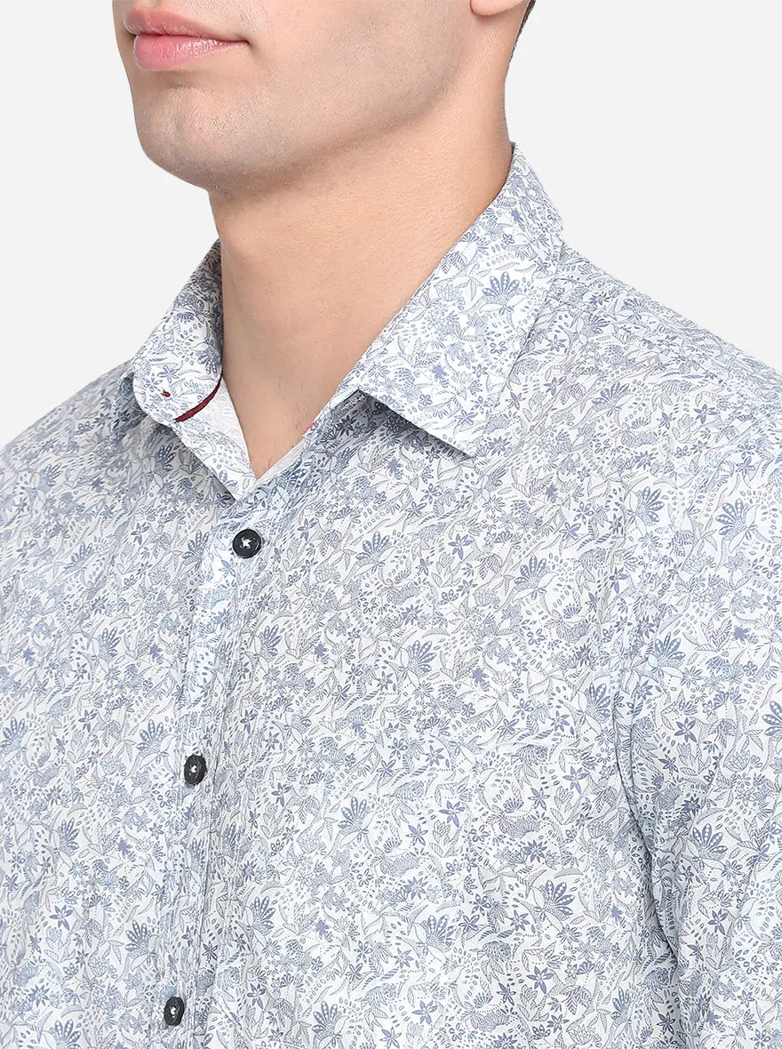 Grey & Blue Printed Slim Fit Semi Casual Shirt | JadeBlue