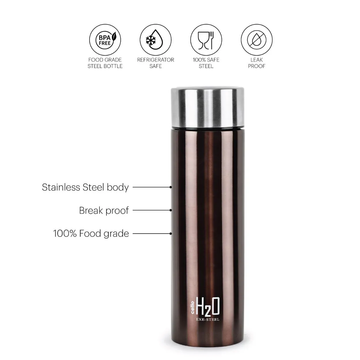 H2O Stainless Steel Water Bottle, 1000ml