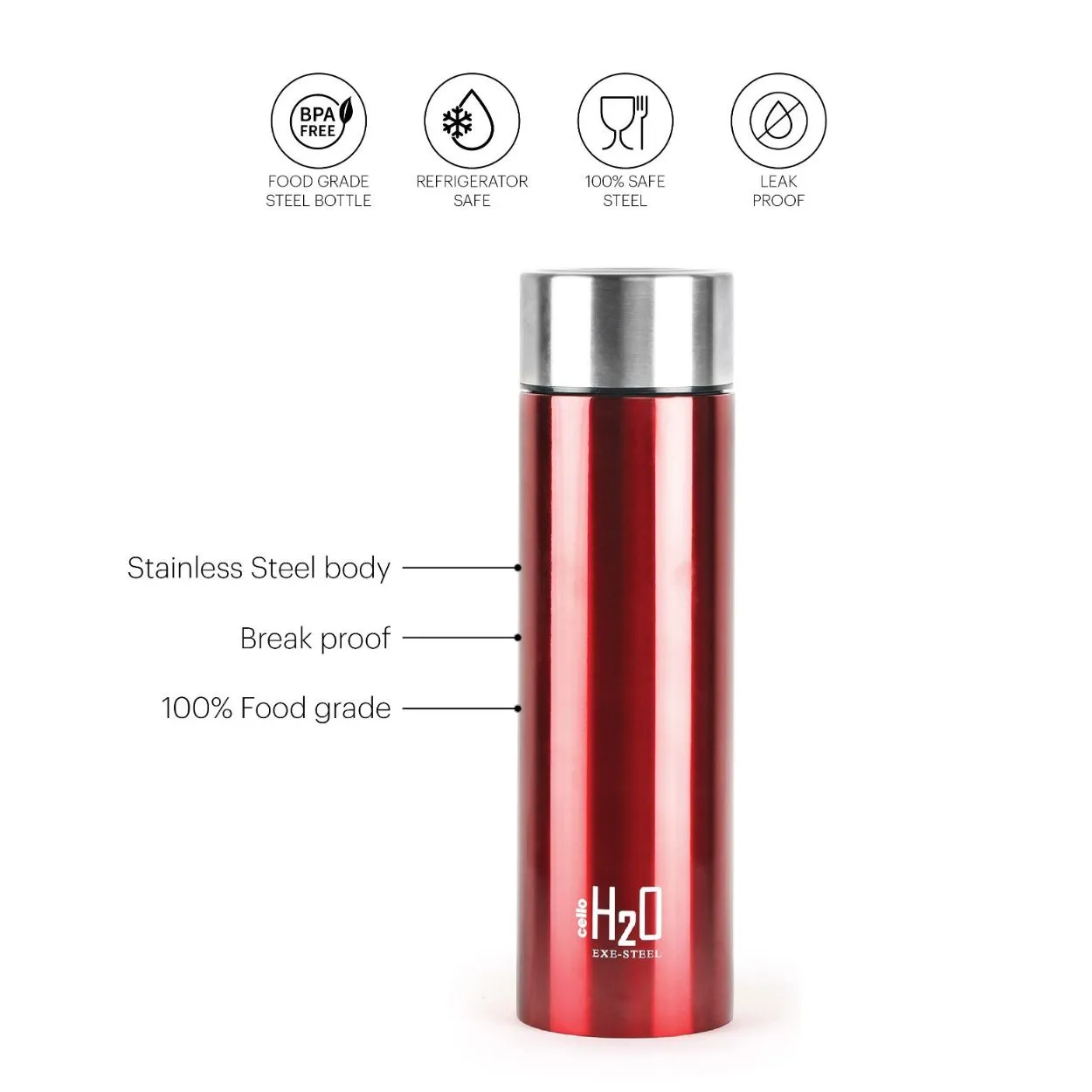 H2O Stainless Steel Water Bottle, 1000ml