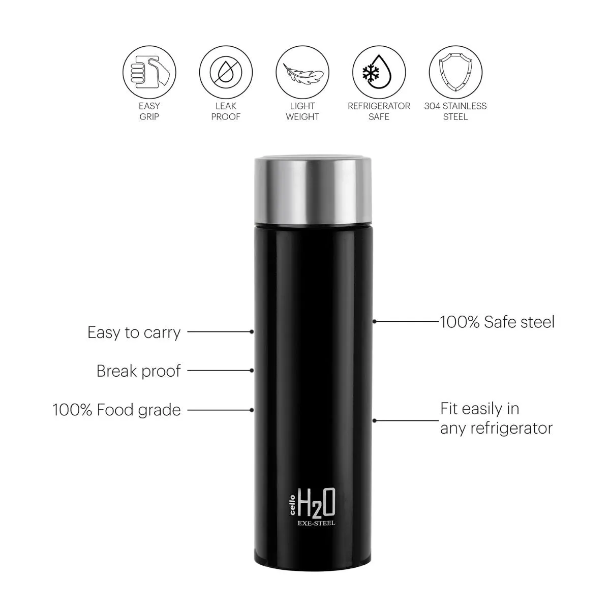 H2O Stainless Steel Water Bottle, 1000ml