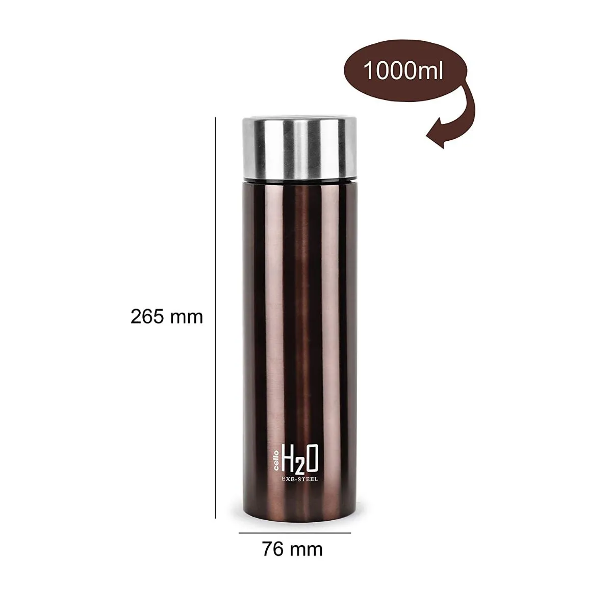 H2O Stainless Steel Water Bottle, 1000ml