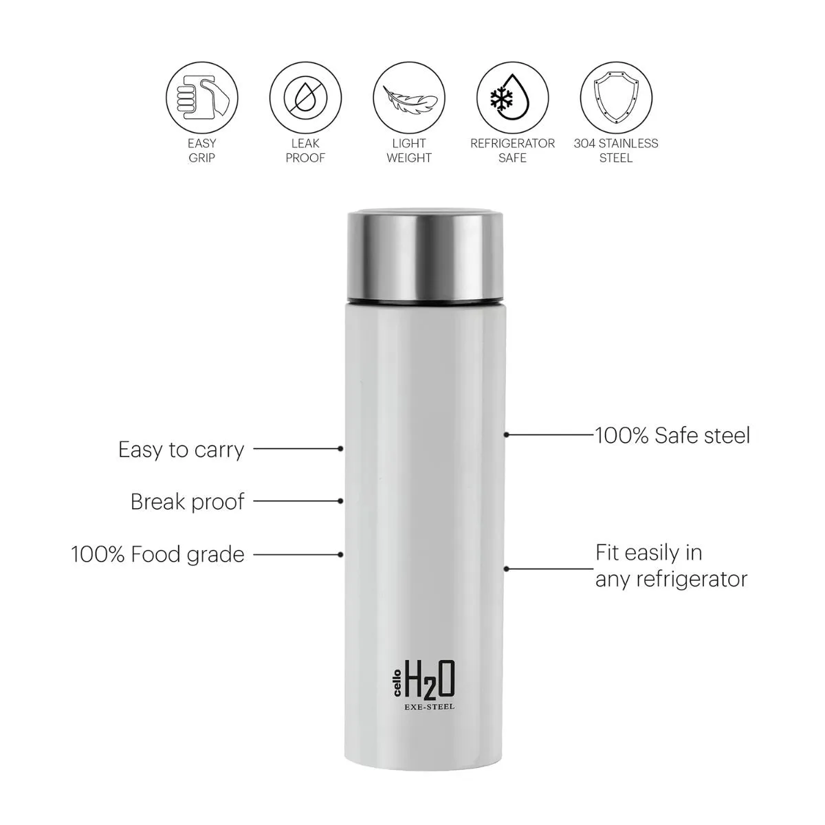 H2O Stainless Steel Water Bottle, 1000ml