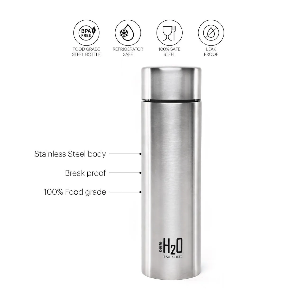 H2O Stainless Steel Water Bottle, 1000ml