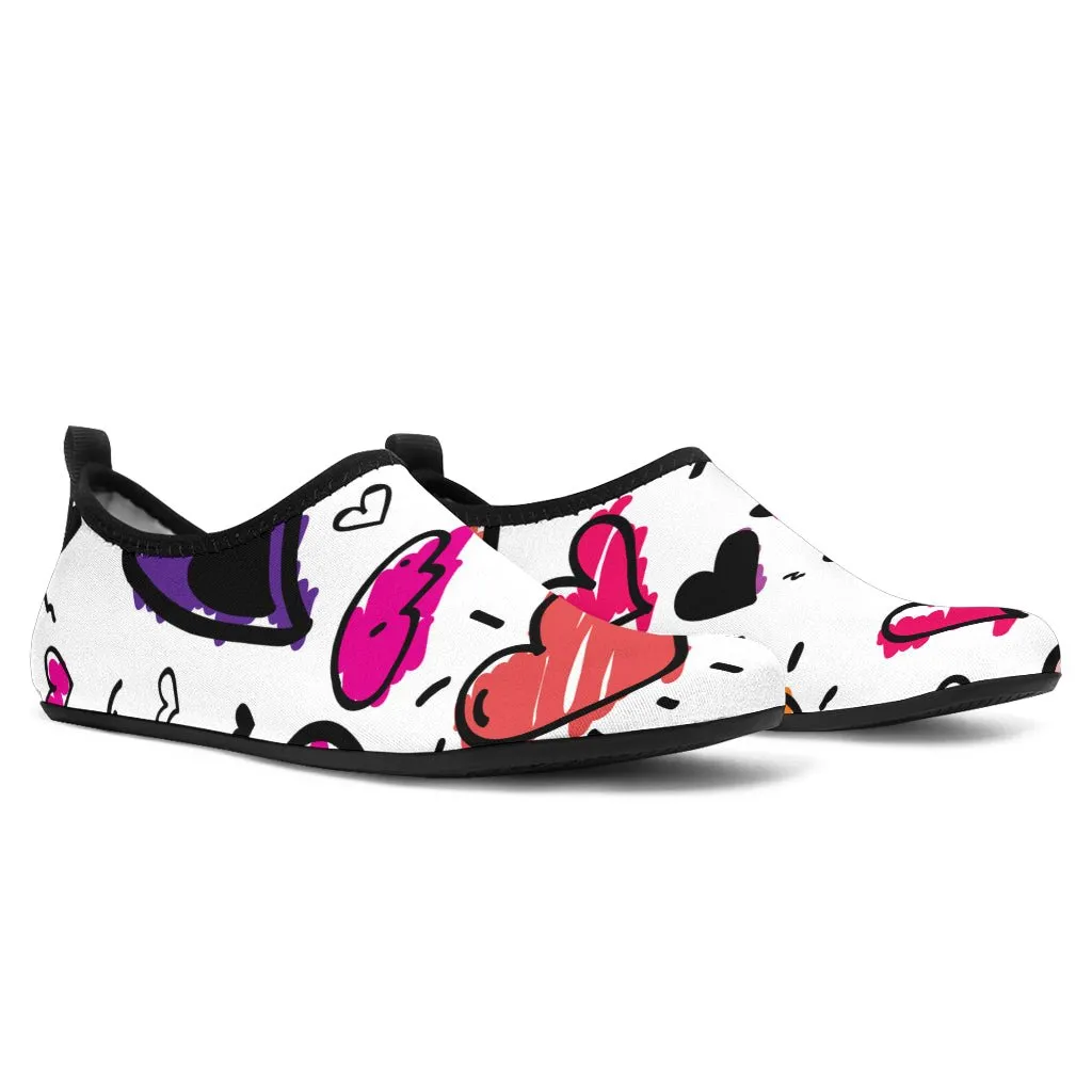 Hand Drawn Doodle Hearts Beach Shoes