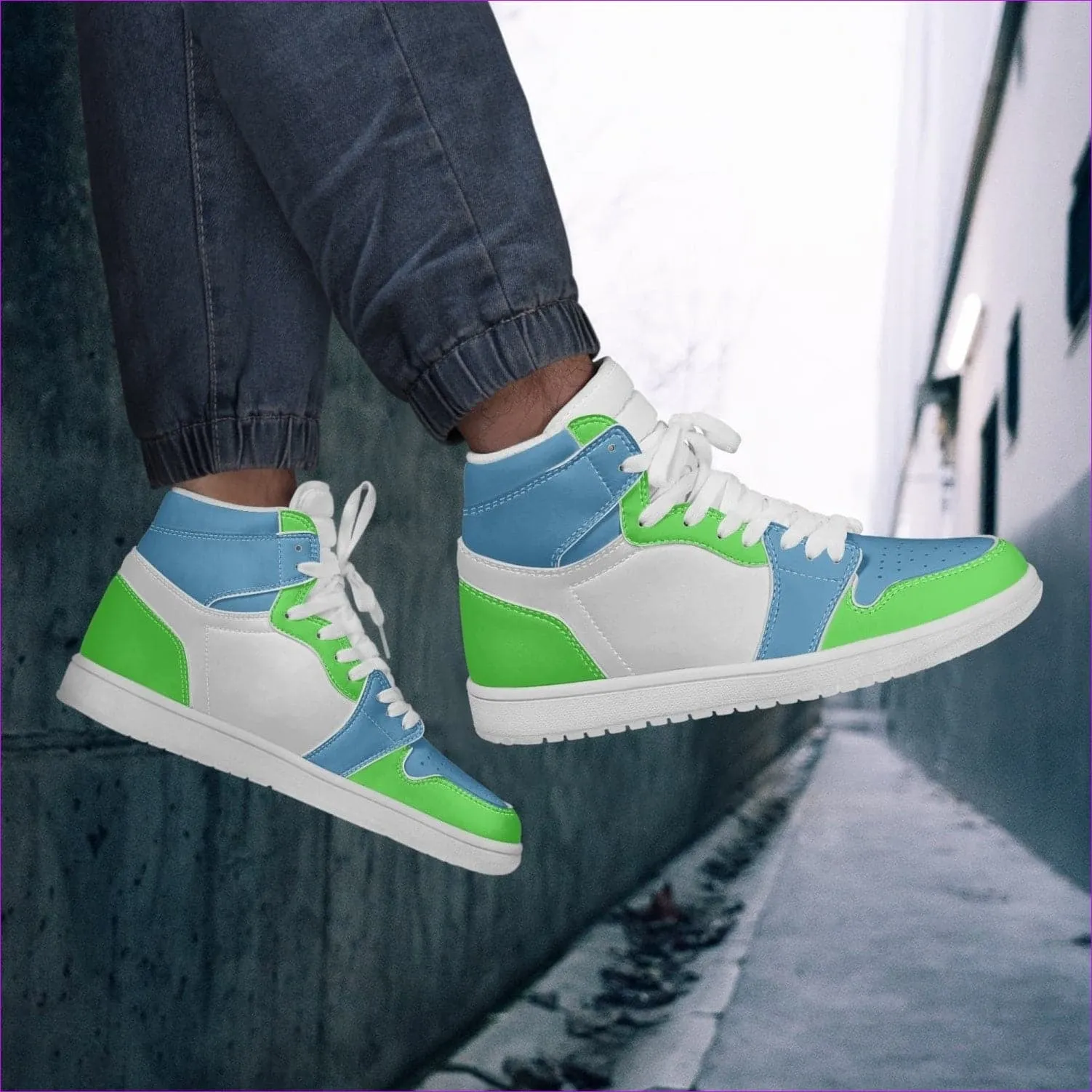 Kiwi Blue High-Top Leather Sneakers