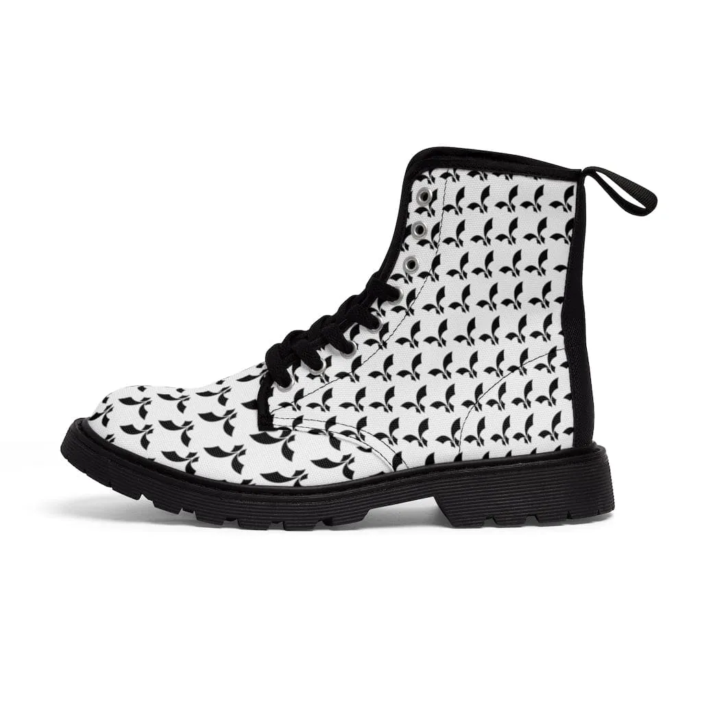 Lace-Up All Over Print Black & White Fikafuntimes Combat Boots