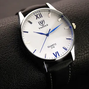 Leather Mens Glass Quartz Analog Wristwatch