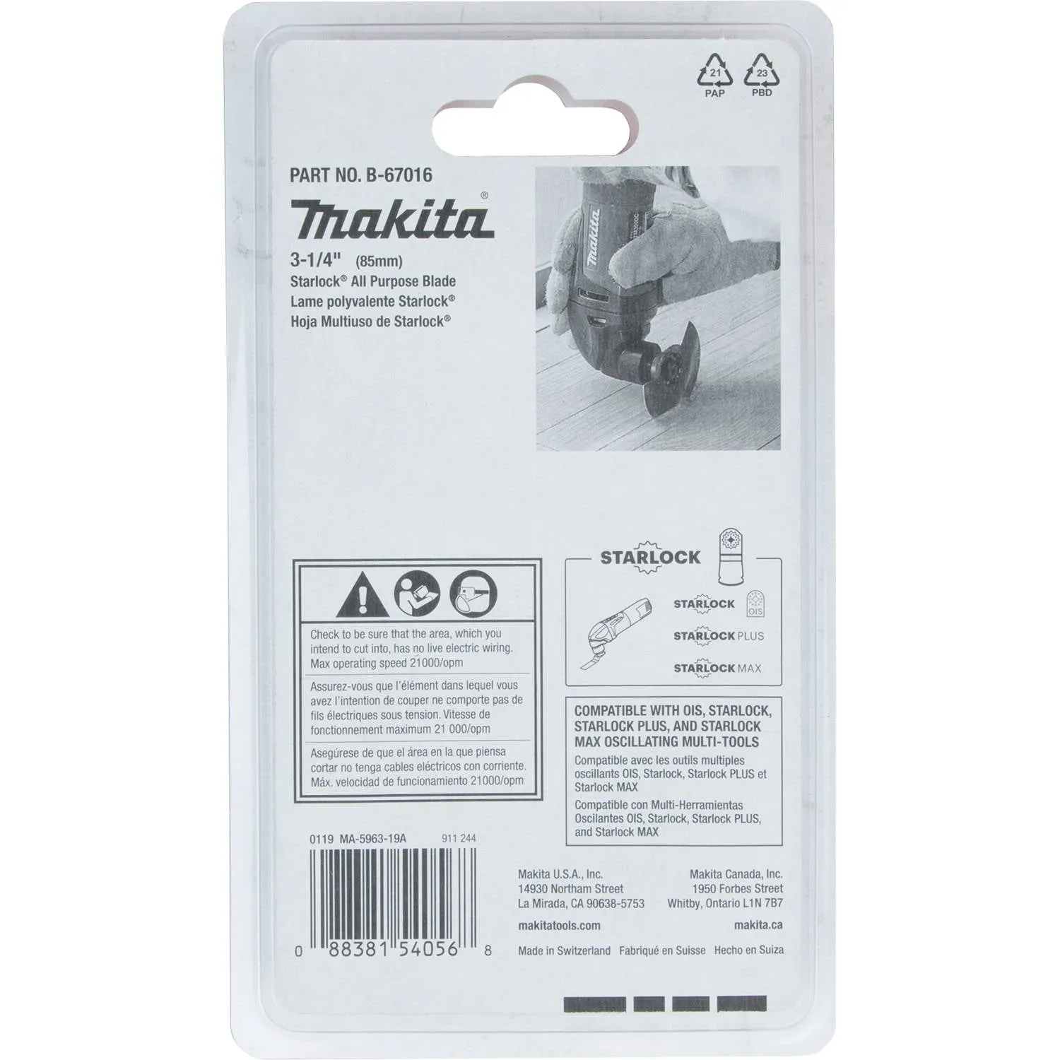 Makita (B-67016) Starlock® Oscillating Multi-Tool 3-1/4" Bi-Metal Round Segmented Saw Blade