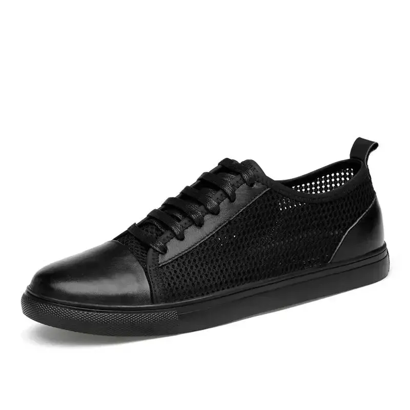 Men Casual Shoes  Lightweight White Black Sneakers Split Leather Breathable Men's Flats Shoes Walking For Men