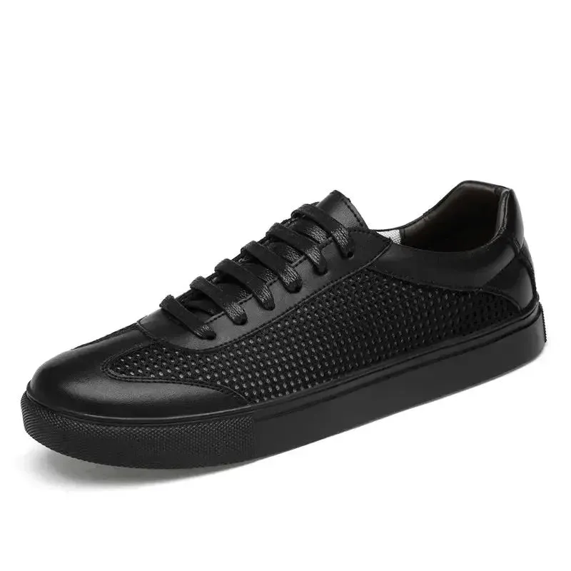 Men Casual Shoes  Lightweight White Black Sneakers Split Leather Breathable Men's Flats Shoes Walking For Men