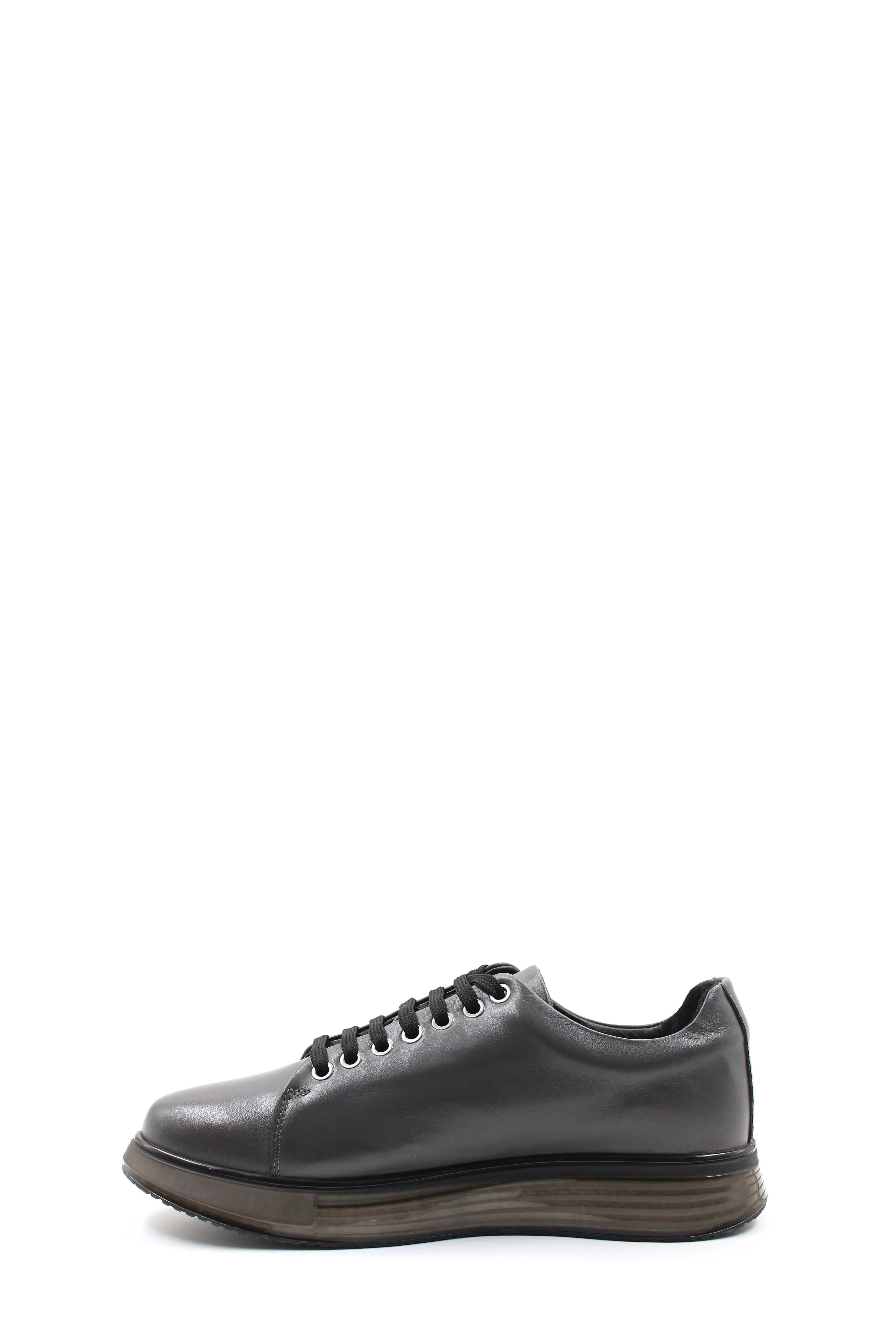 Men's Metallic Grey Leather Sneakers with Chunky Sole - Wessi
