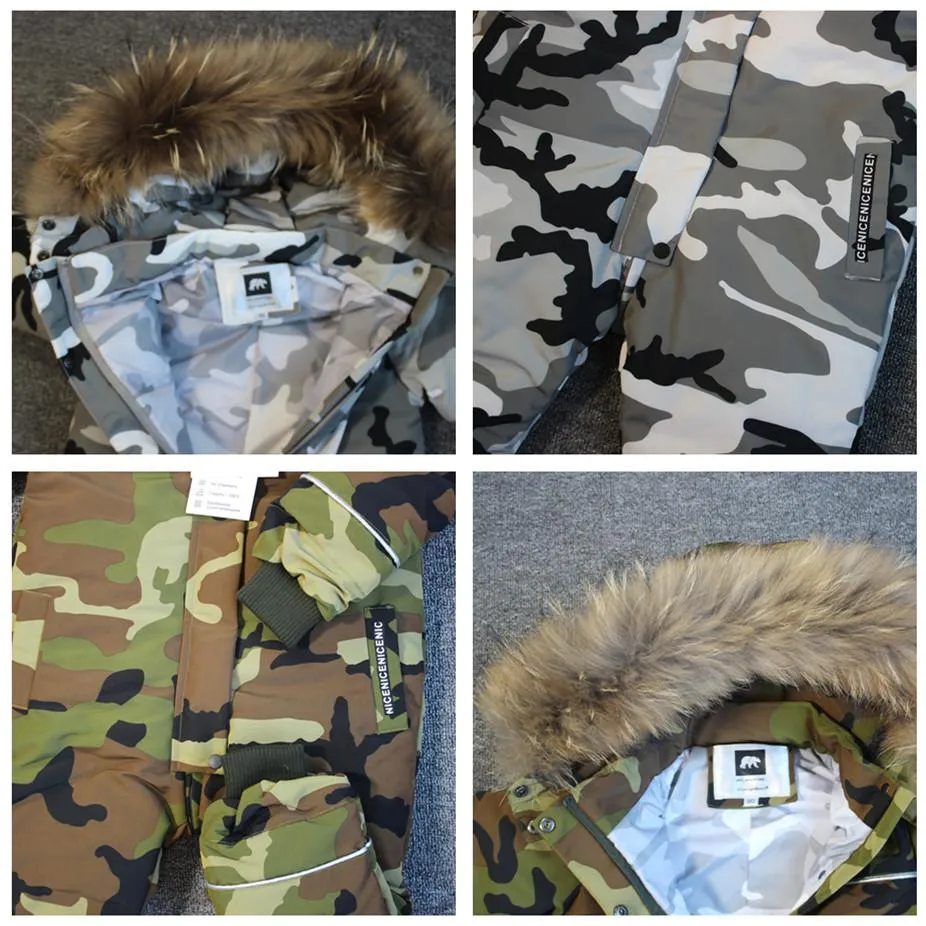 MOF Kids snow suit camo hooded fur