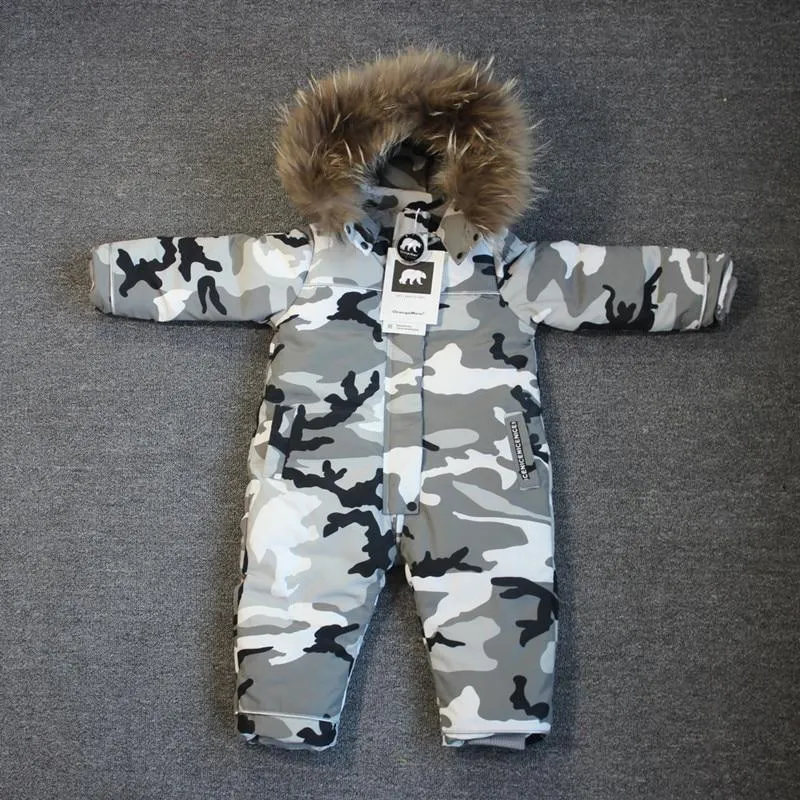 MOF Kids snow suit camo hooded fur