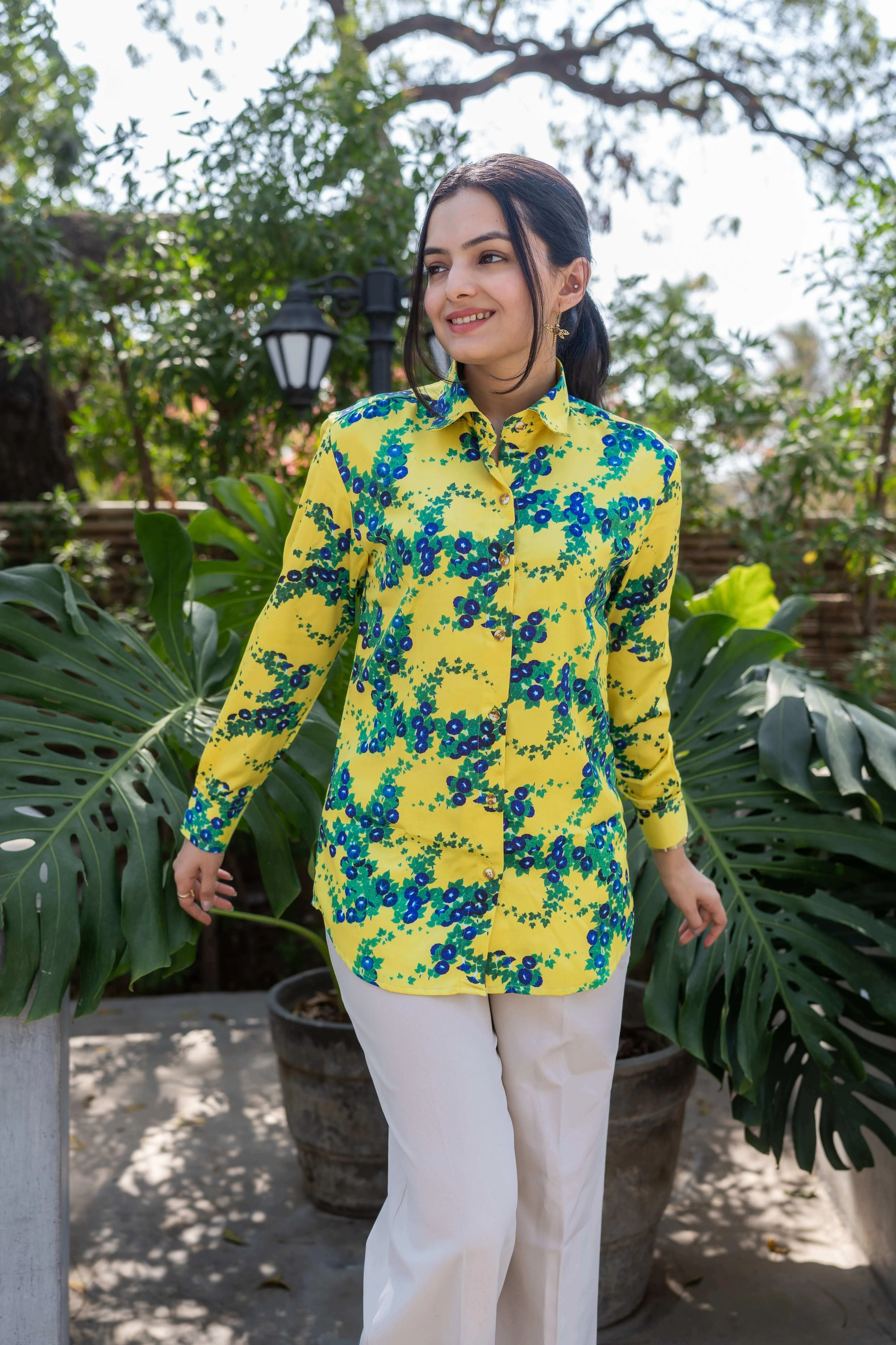 Morning Glories Yellow Floral Shirt