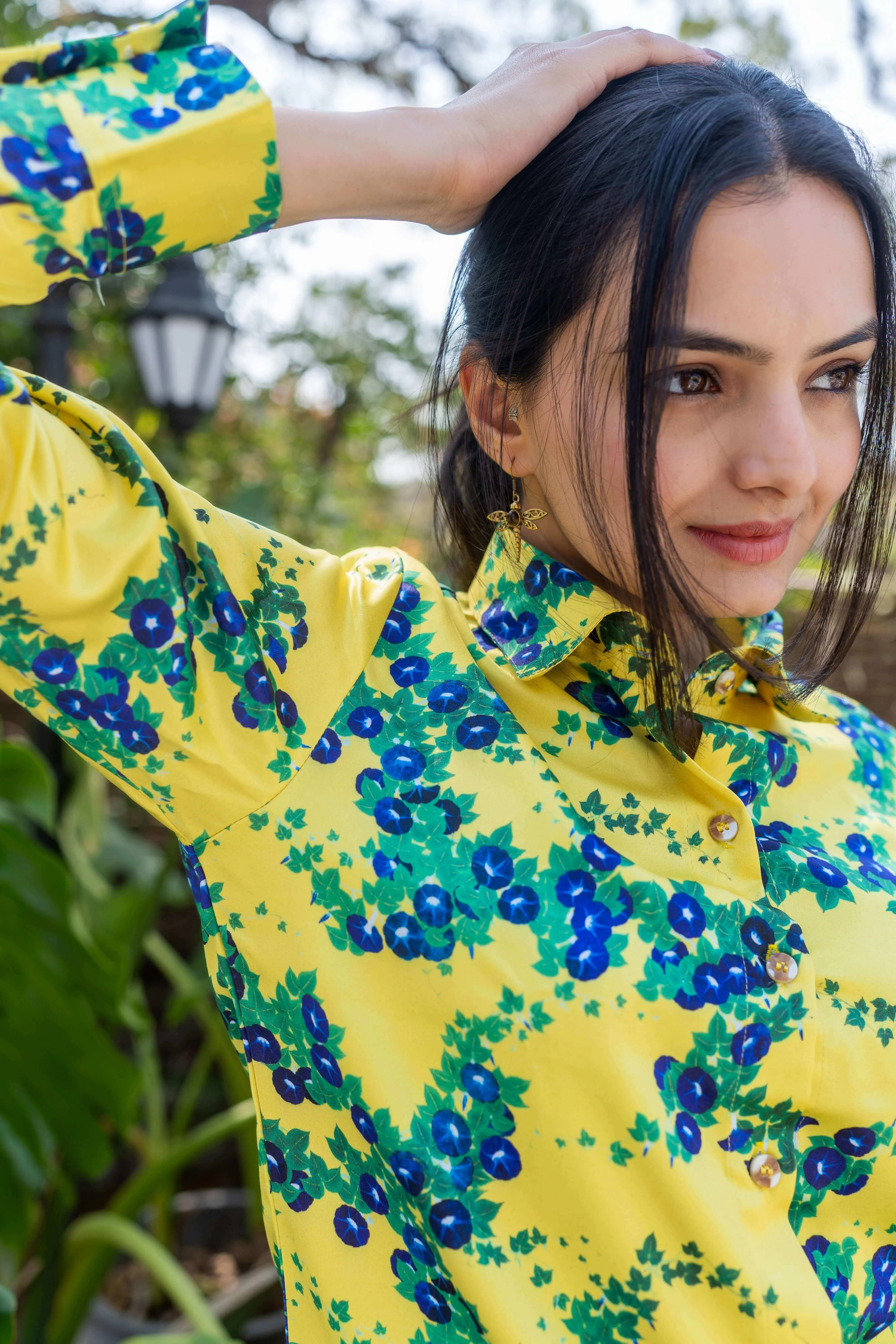 Morning Glories Yellow Floral Shirt