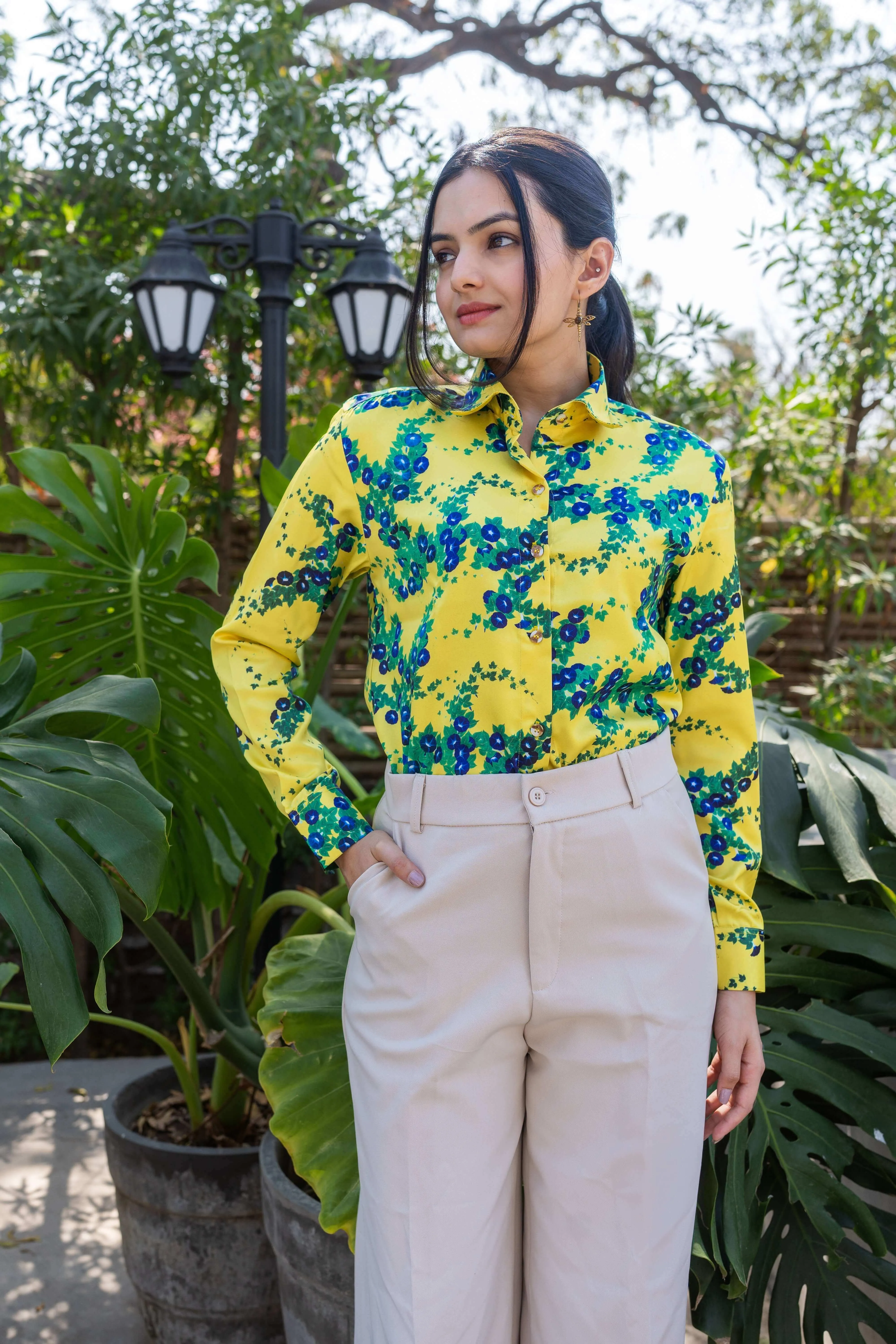 Morning Glories Yellow Floral Shirt