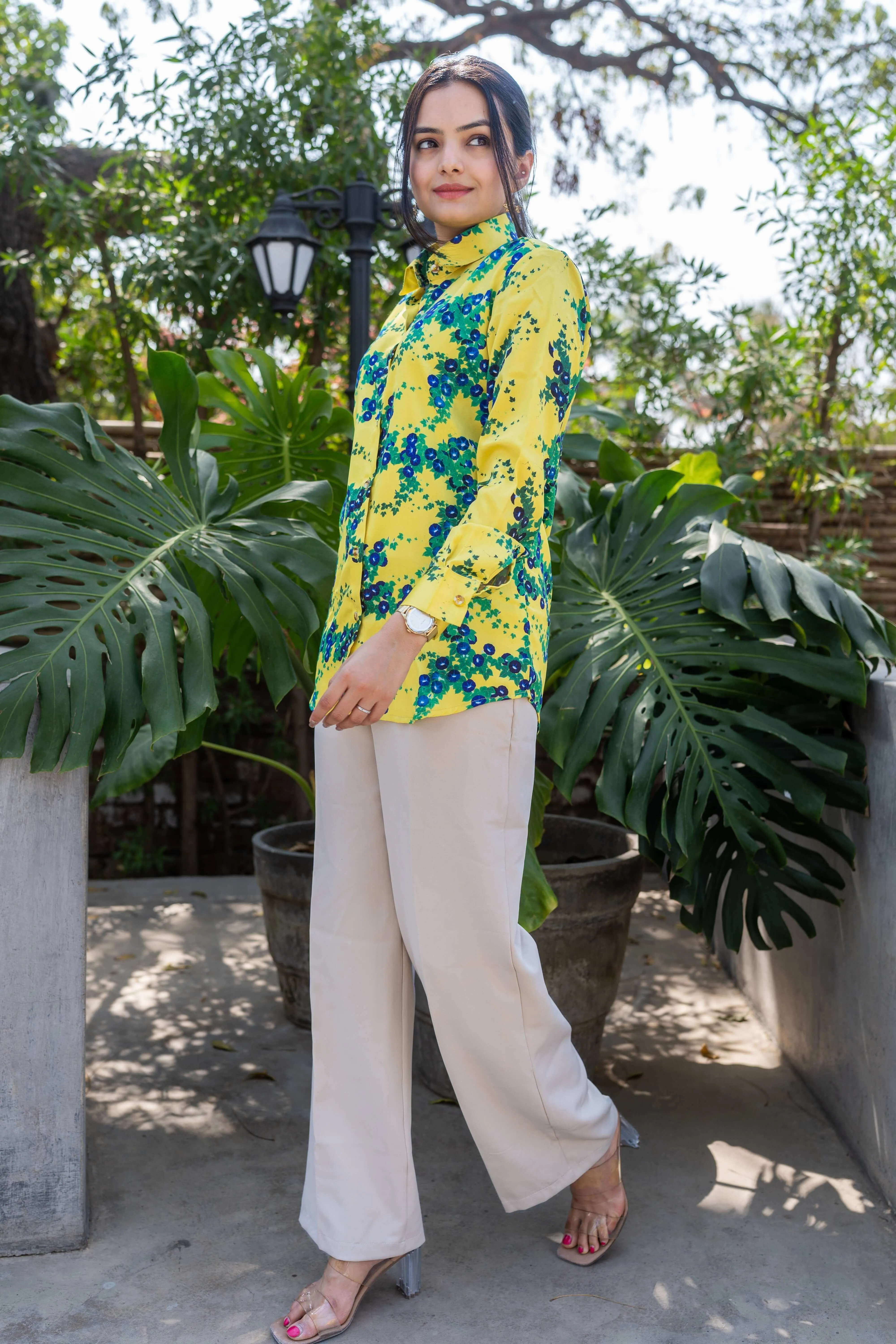 Morning Glories Yellow Floral Shirt