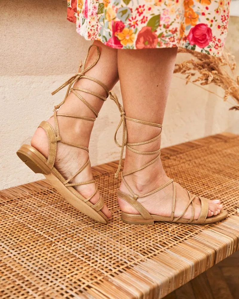 Nasturtium Vegan Leather Ankle Wrap Sandals | Gold