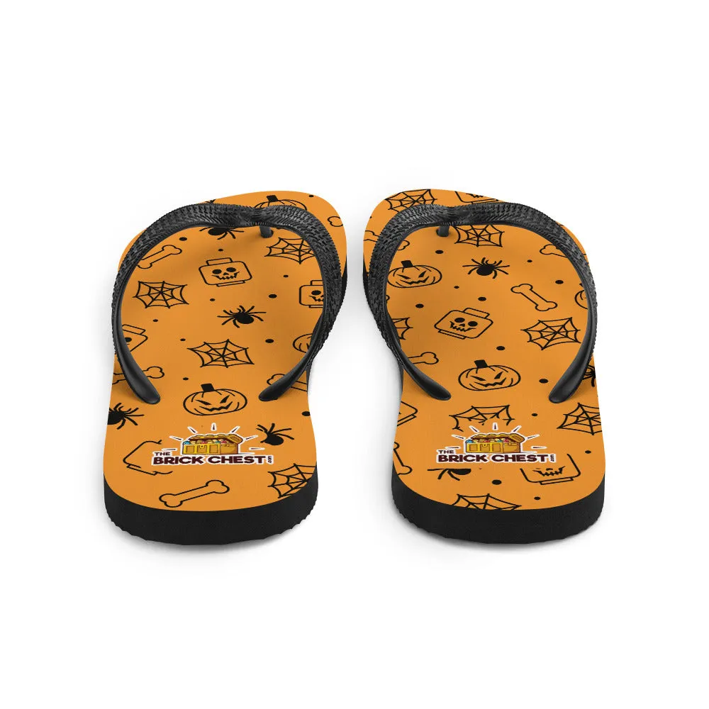 Orange Halloween Ghost Spiders Skeletons Flip Flops