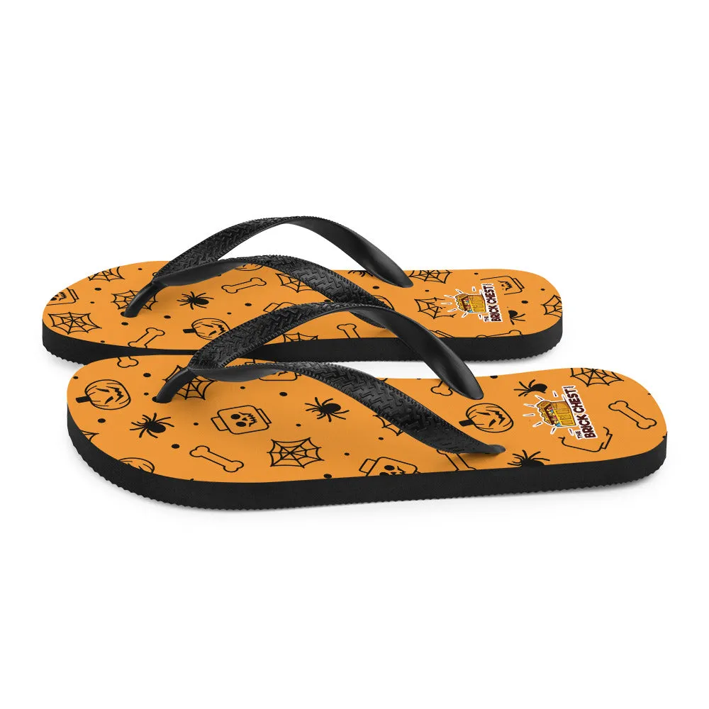 Orange Halloween Ghost Spiders Skeletons Flip Flops