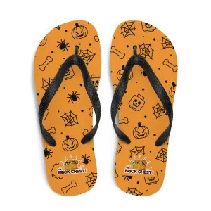 Orange Halloween Ghost Spiders Skeletons Flip Flops