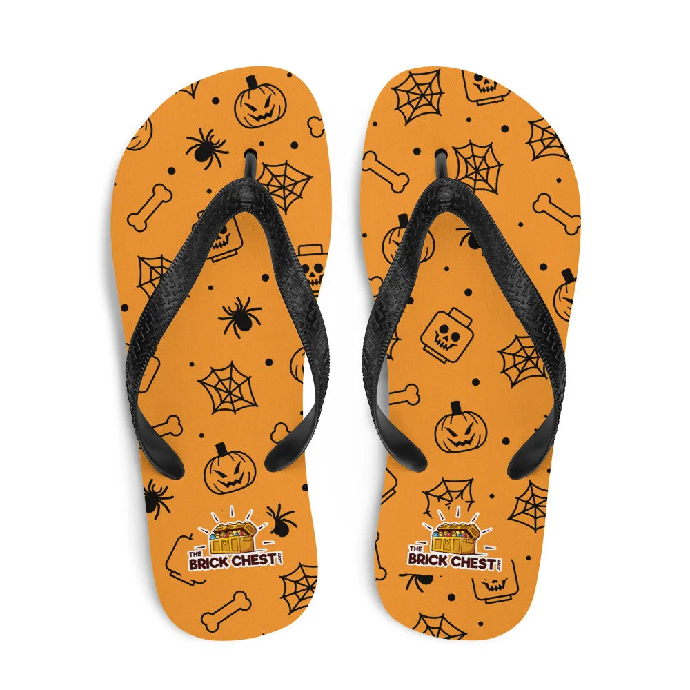 Orange Halloween Ghost Spiders Skeletons Flip Flops