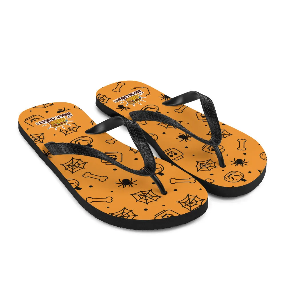 Orange Halloween Ghost Spiders Skeletons Flip Flops