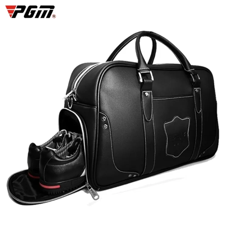 PGM Golf Portable Large Capacity Genuine Leather Ball Bag Clothing Bag for Men, Built-in Shoe Bag