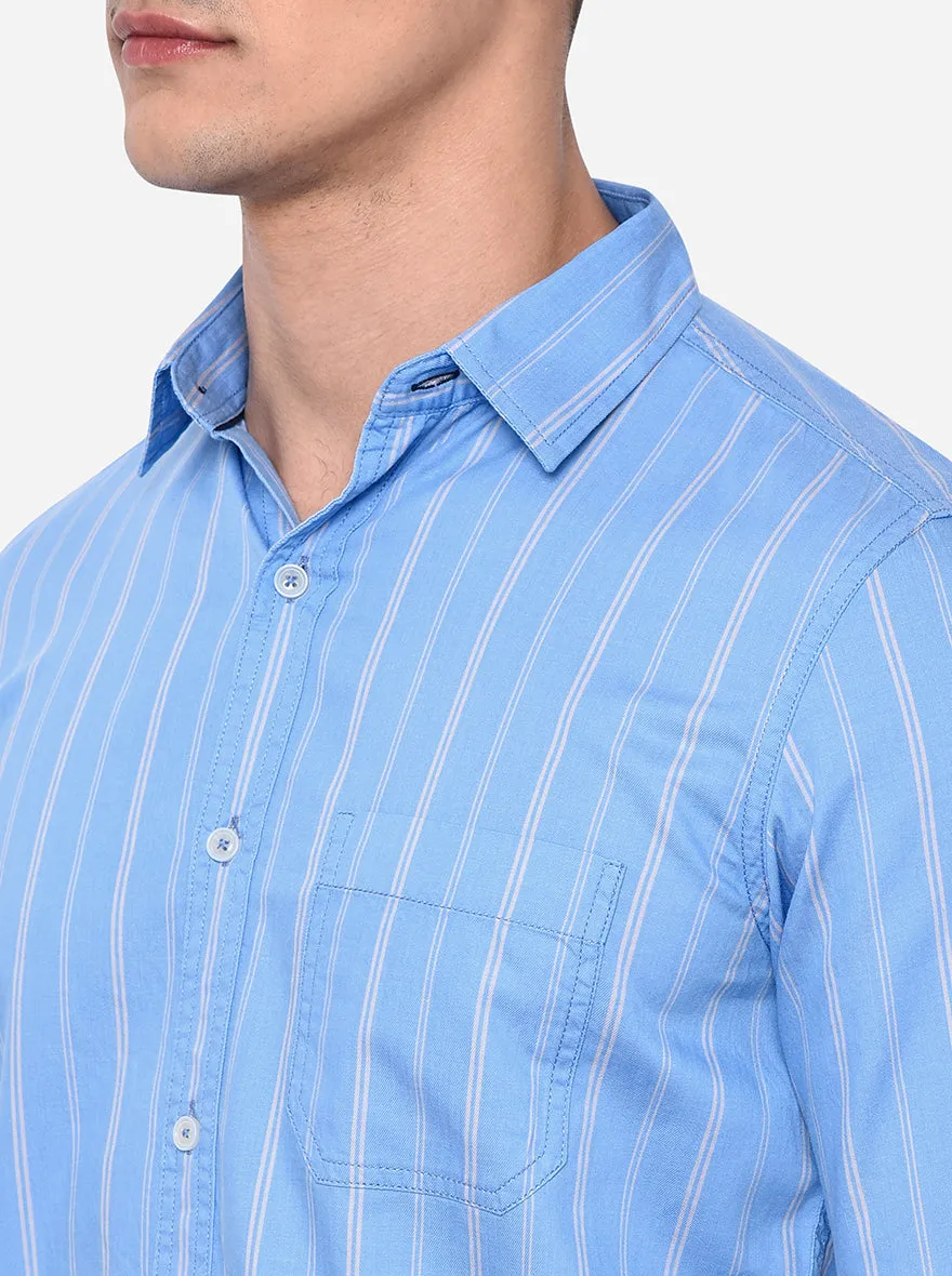 Placid Blue Solid Slim Fit Semi Casual Shirt | JadeBlue