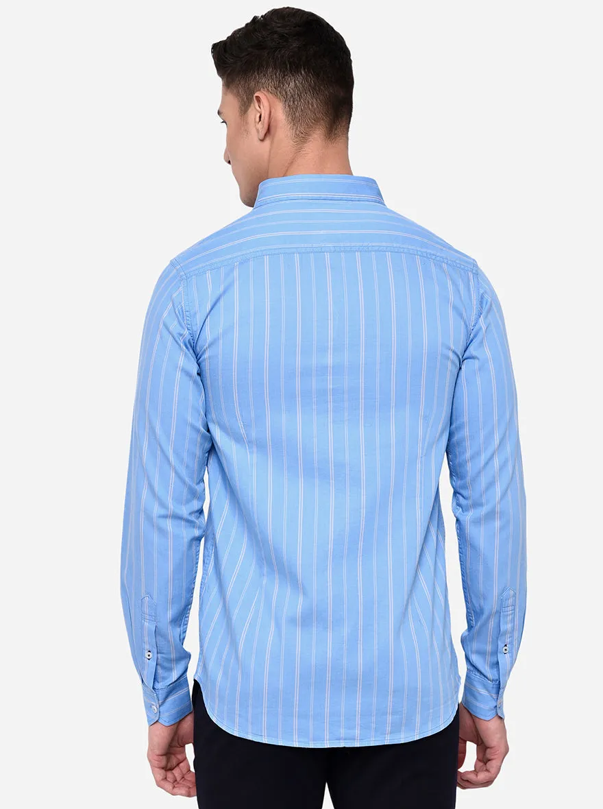 Placid Blue Solid Slim Fit Semi Casual Shirt | JadeBlue