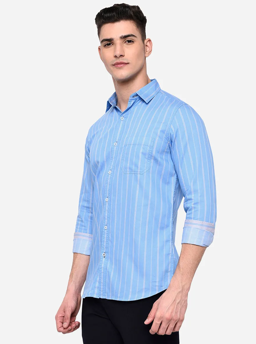 Placid Blue Solid Slim Fit Semi Casual Shirt | JadeBlue