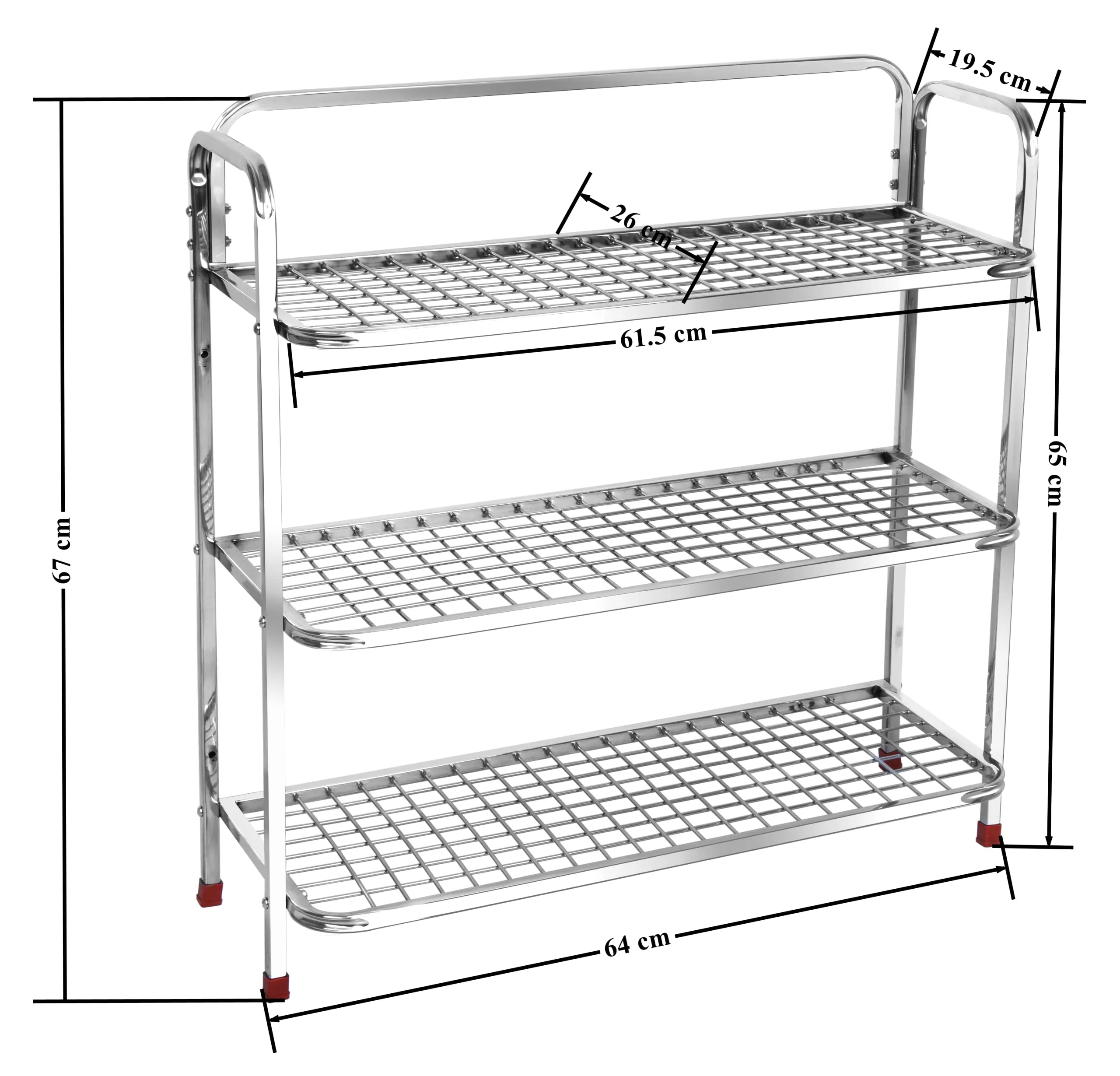 Planet Stainless Steel Shoe Rack For Home/Slipper Stand/Chappal Stand/Shoe Rack/Storage Organizer/3 Big Shelves/Wall Mount/Stand (Silver)