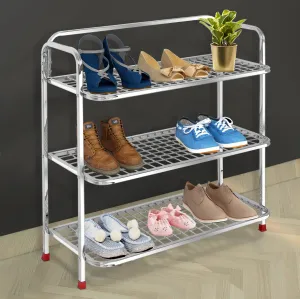 Planet Stainless Steel Shoe Rack For Home/Slipper Stand/Chappal Stand/Shoe Rack/Storage Organizer/3 Big Shelves/Wall Mount/Stand (Silver)